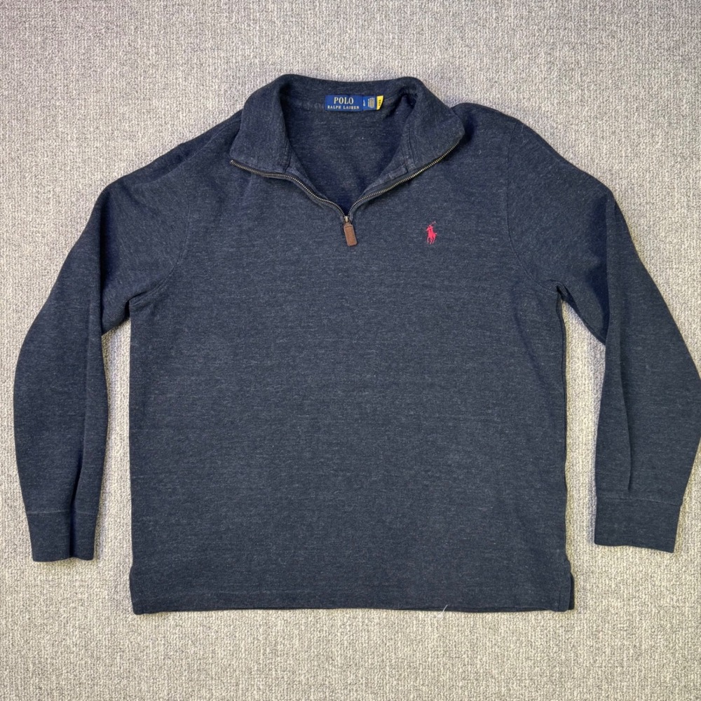 Polo Ralph Lauren Quarter Zip Pullover Navy Cotton‎ Sweater Men's Large